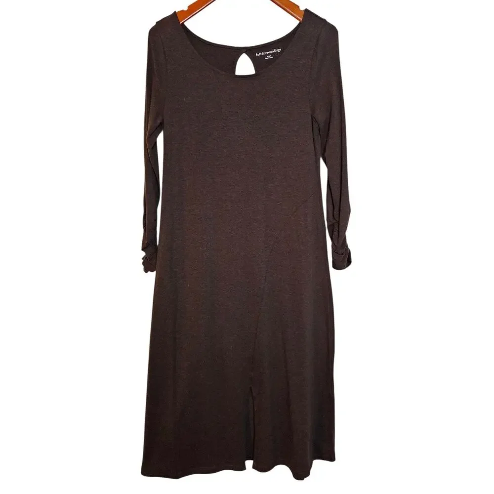 Soft Surroundings Heather Brown Espresso Boho Lagenlook Annette Long Dress